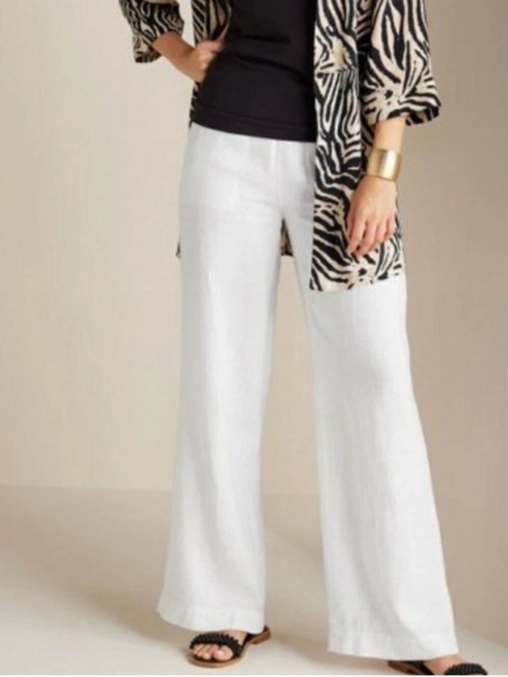 Soft Surroundings White Wide-Leg 100% Linen  Pants